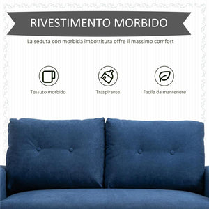 DIVANO 2 POSTI MODERNO E TRAPUNTATO IN STILE NORDICO, IN POLIESTERE E LEGNO, 145X76X88 CM, BLU