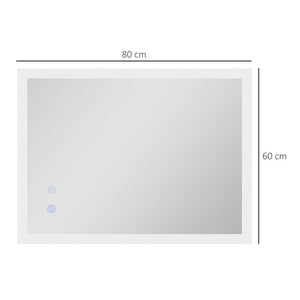 SPECCHIO BAGNO LED ANTIAPPANNAMENTO CON 3 COLORI E LUMINOSITÀ REGOLABILE, IN METALLO E VETRO, 80X60X3 CM