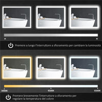 SPECCHIO BAGNO LED ANTIAPPANNAMENTO CON 3 COLORI E LUMINOSITÀ REGOLABILE, IN METALLO E VETRO, 80X60X3 CM