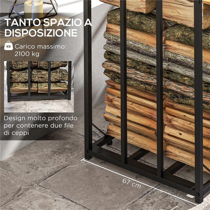 LEGNAIA DA ESTERNO IN METALLO CON TETTO IN POLICARBONATO, CAPACITÀ 2100KG, 185X67X185, NERO