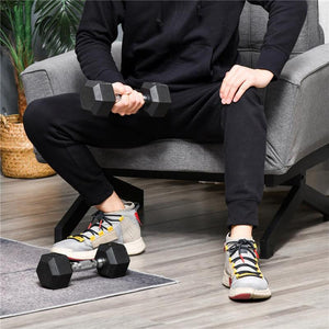 SET DI 2 MANUBRI DA PALESTRA ESAGONALI DA 5KG IN GOMMA CON IMPUGNATURA ANTISCIVOLO, NERO