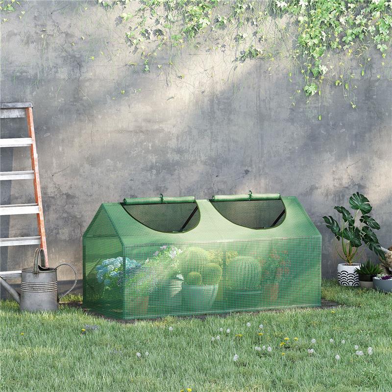 SERRA DA GIARDINO CON COPERTURA IN PE, PICCHETTI E BORDI ESTESI, 120X60X60CM, VERDE