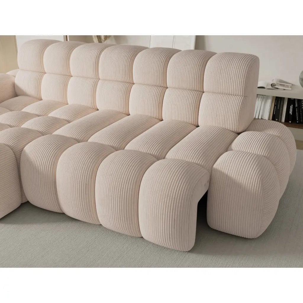 Divano angolare trasformabile BULLA 3 posti beige – velluto a coste con estensione della seduta elettrica