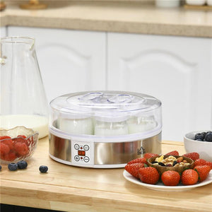 YOGURTIERA 20W DA 1.5L CON 7 VASETTI E DISPLAY A PULSANTI, IN ACCIAIO INOX E PLASTICA, 24X24X13 CM, BIANCA
