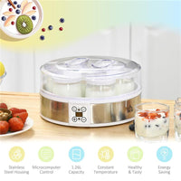 YOGURTIERA 20W DA 1.5L CON 7 VASETTI E DISPLAY A PULSANTI, IN ACCIAIO INOX E PLASTICA, 24X24X13 CM, BIANCA