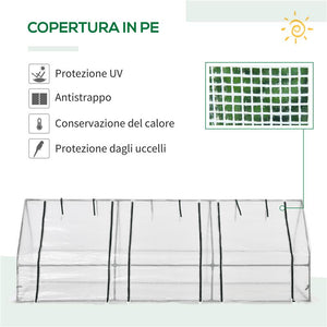 SERRA DA GIARDINO A TUNNEL IN PE CON BORDI ALLUNGATI E PORTE A CERNIERA, 270X90X90 CM, BIANCO