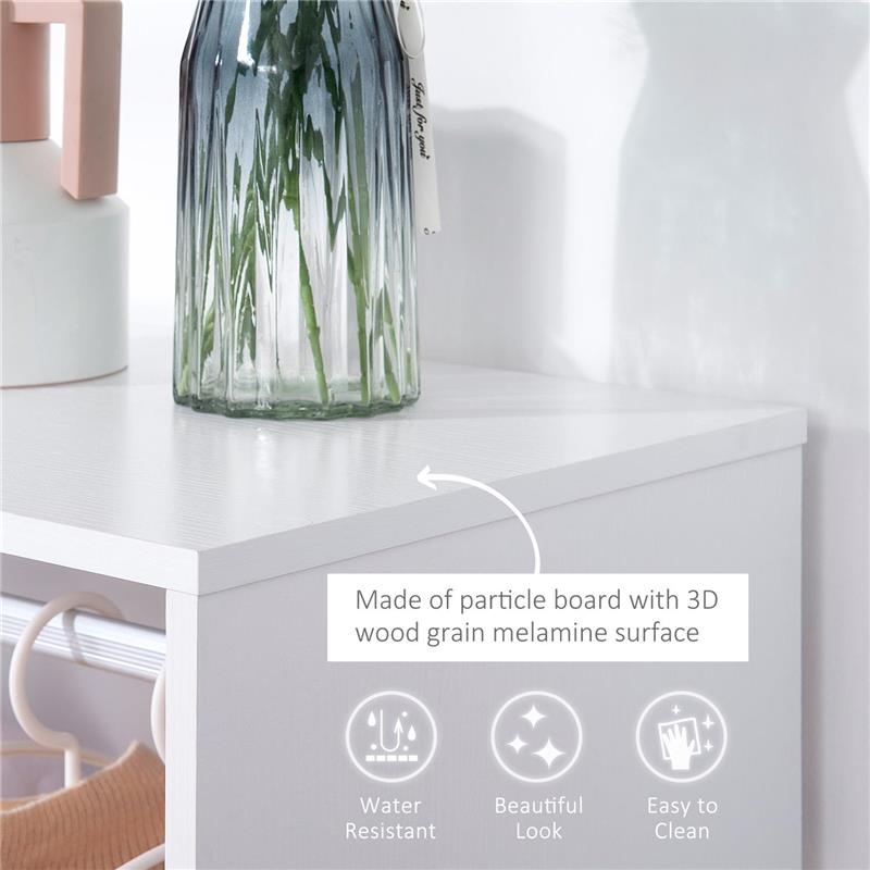 MOBILE APPENDIABITI CON BARRA IN ALLUMINIO E 2 RIPIANI APERTI, IN TRUCIOLATO, 60X40X128 CM, BIANCO