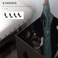 PORTAOMBRELLI IN METALLO CON 4 GANCI E VASCHETTA RACCOGLIGOCCE, 15.5X15.5X41CM, NERO