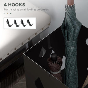 PORTAOMBRELLI IN METALLO CON 4 GANCI E VASCHETTA RACCOGLIGOCCE, 15.5X15.5X41CM, NERO