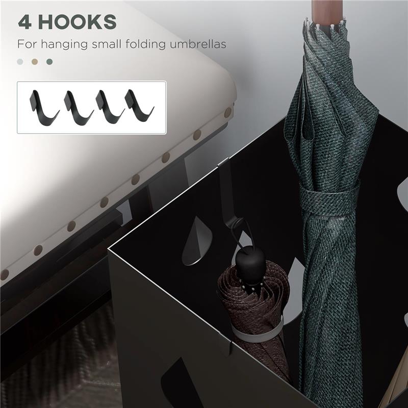 PORTAOMBRELLI IN METALLO CON 4 GANCI E VASCHETTA RACCOGLIGOCCE, 15.5X15.5X41CM, NERO