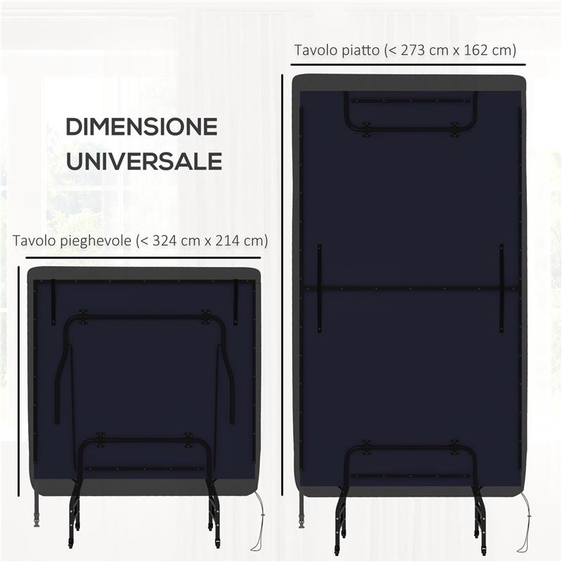 COPERTURA TAVOLO DA PING PONG 257X153X5 CM IN POLIETILENE NERO CON FIBBIE E CERNIERE INCLUSE