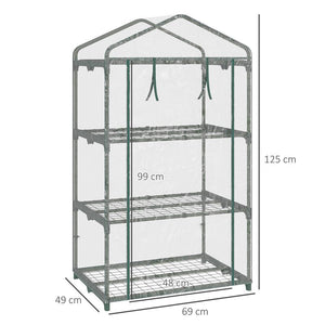MINI SERRA CON COPERTURA IN PLASTICA, TELAIO IN ACCIAIO CON 3 RIPIANI, 69X49X125CM, TRASPARENTE