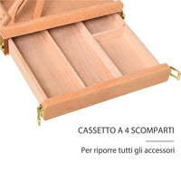 CAVALLETTO IN LEGNO DI FAGGIO CON CASSETTO INFERIORE, ALTEZZA E ANGOLAZIONE REGOLABILE, 42X36X12.5 CM