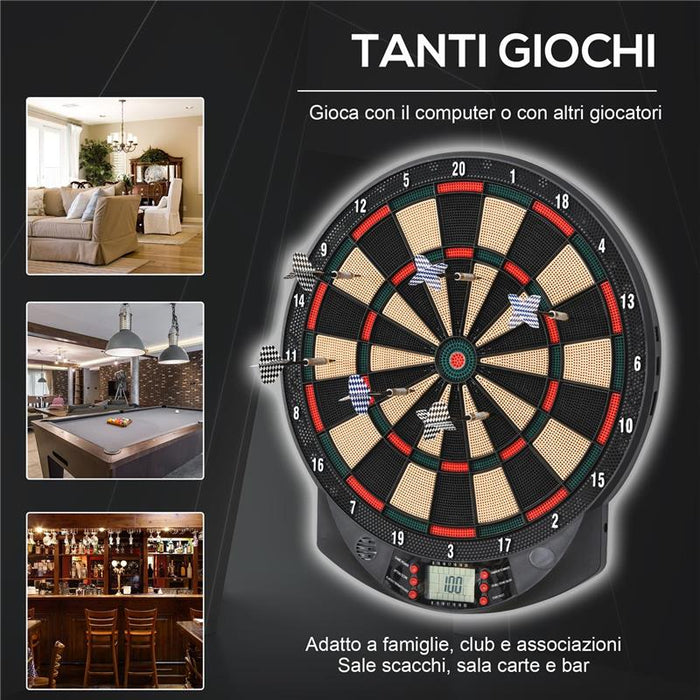 BERSAGLIO A FRECCETTE ELETTRONICO IN PP CON 6 FRECCETTE E TABELLONE SEGNA PUNTI, 44X39.5X 2.2CM, NERO