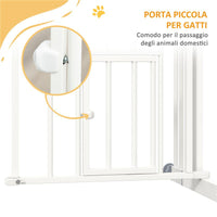 CANCELLINO PER CANI TAGLIA PICCOLA E MEDIA CON CHIUSURA AUTOMATICA, IN ACCIAIO E PA, 74-100X76 CM, BIANCO