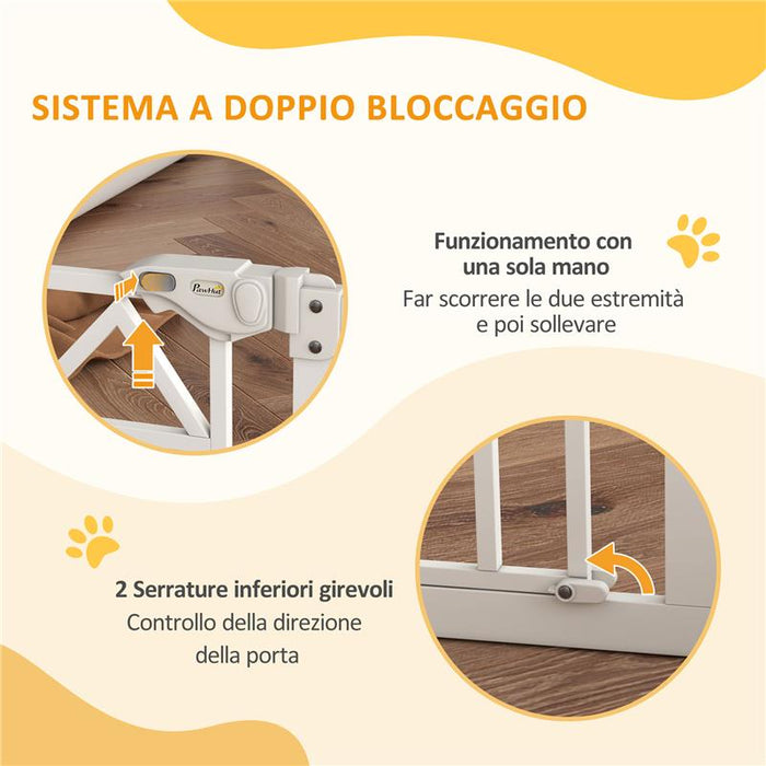 CANCELLETTO PER CANI TAGLIA PICCOLA E MEDIA CON CHIUSURA AUTOMATICA, IN ACCIAIO E PA, 74-100X76 CM, BIANCO