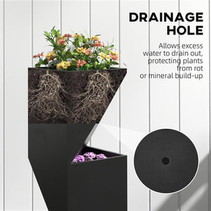 FIORIERA DA ESTERNO CON 3 AREE DI COLTIVAZIONE E FORI DI DRENAGGIO, IN METALLO NERO, 30X30X100 CM