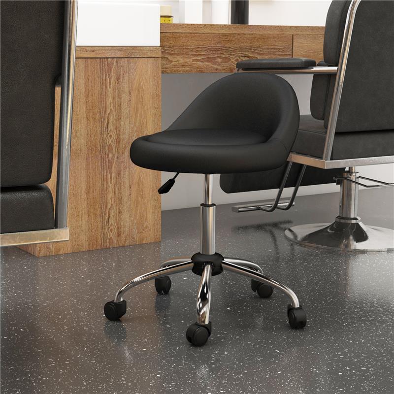 SGABELLO CON RUOTE, SEDUTA GIREVOLE, ALTEZZA REGOLABILE E RIVESTIMENTO IN FINTA PELLE PU, NERO