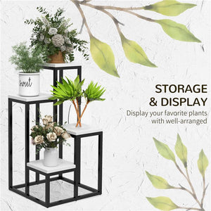 SCAFFALE PER PIANTE A 4 LIVELLI IN ACCIAIO E LEGNO, 34X34X70CM, BIANCO E NERO