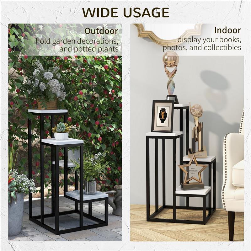 SCAFFALE PER PIANTE A 4 LIVELLI IN ACCIAIO E LEGNO, 34X34X70CM, BIANCO E NERO