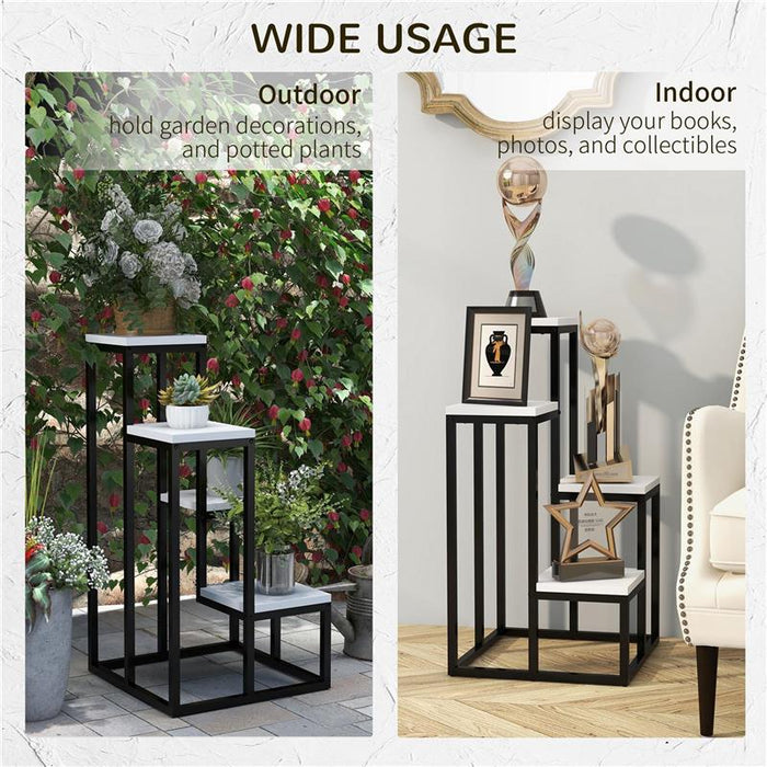 SCAFFALE PER PIANTE A 4 LIVELLI IN ACCIAIO E LEGNO, 34X34X70CM, BIANCO E NERO