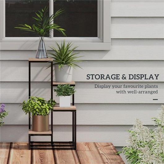 SCAFFALE PER PIANTE A 4 LIVELLI IN ACCIAIO E LEGNO, 40X40X75.5 CM, MARRONE E NERO
