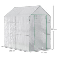 SERRA A CASETTA CON RIVESTIMENTO IN PE, PORTA A CERNIERA E 4 RIPIANI, 186X120X190CM, BIANCO