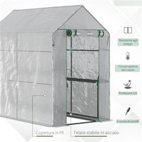 SERRA A CASETTA CON RIVESTIMENTO IN PE, PORTA A CERNIERA E 4 RIPIANI, 186X120X190CM, BIANCO