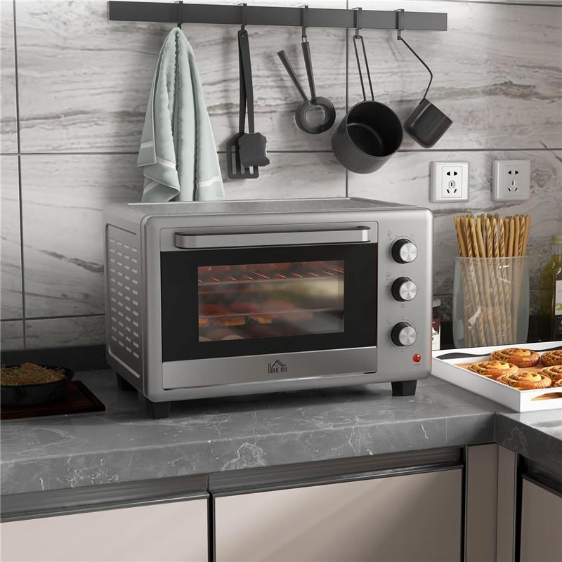 FORNETTO ELETTRICO DA 30L CON 3 FUNZIONI DI COTTURA, TEMPERATURA REGOLABILE E TIMER, 1600W, ARGENTO