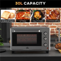 FORNETTO ELETTRICO DA 30L CON 3 FUNZIONI DI COTTURA, TEMPERATURA REGOLABILE E TIMER, 1600W, ARGENTO