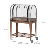 FIORIERA RIALZATA CON MINI SERRA PER PIANTE, RUOTE E RIPIANO, 80X40X120CM, MARRONE