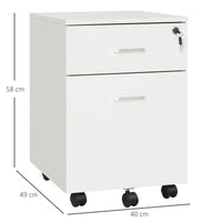 CASSETTIERA UFFICIO A 2 CASSETTI CON SERRATURA E 5 RUOTE, IN TRUCIOLATO, 40X49X58 CM, BIANCO