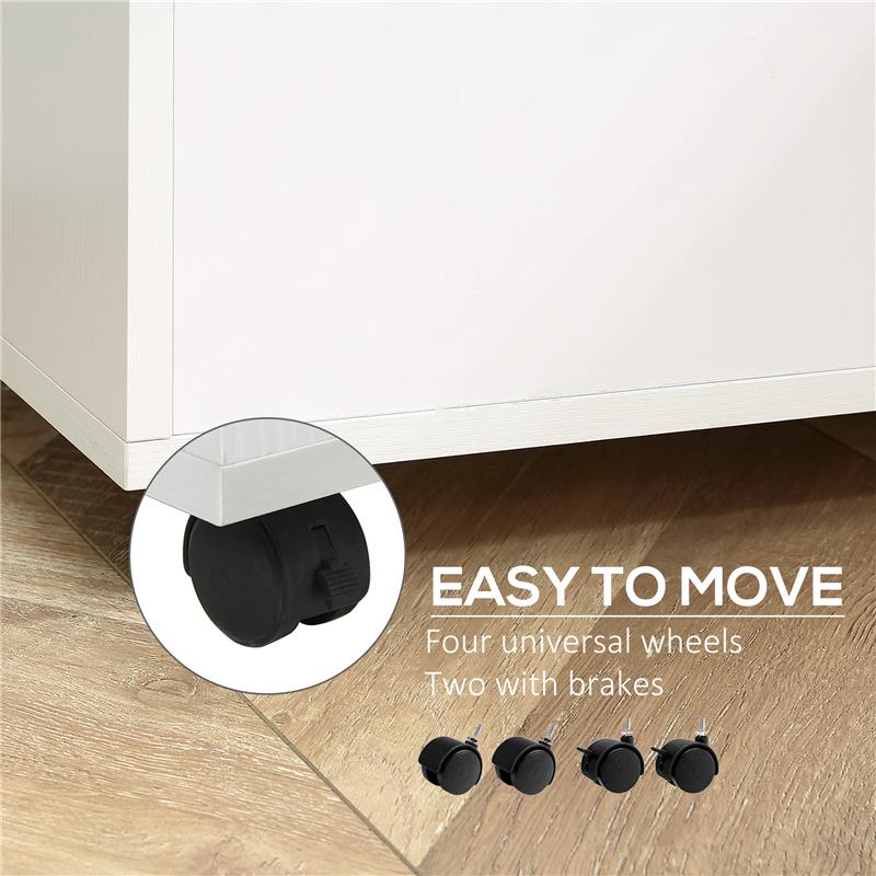 CASSETTIERA UFFICIO A 2 CASSETTI CON SERRATURA E 5 RUOTE, IN TRUCIOLATO, 40X49X58 CM, BIANCO