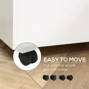 CASSETTIERA UFFICIO A 2 CASSETTI CON SERRATURA E 5 RUOTE, IN TRUCIOLATO, 40X49X58 CM, BIANCO