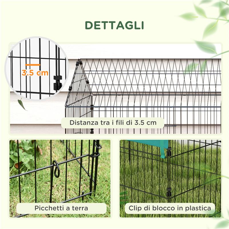 GABBIA PER CONIGLI DA ESTERNO E INTERNO A CASETTA CON TETTUCCIO, 220X85X103CM, VERDE