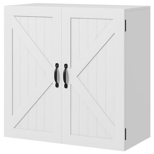 ARMADIETTO PENSILE BAGNO IN LEGNO STILE COUNTRY CON RIPIANO REGOLABILE, 60X30X60CM, BIANCO