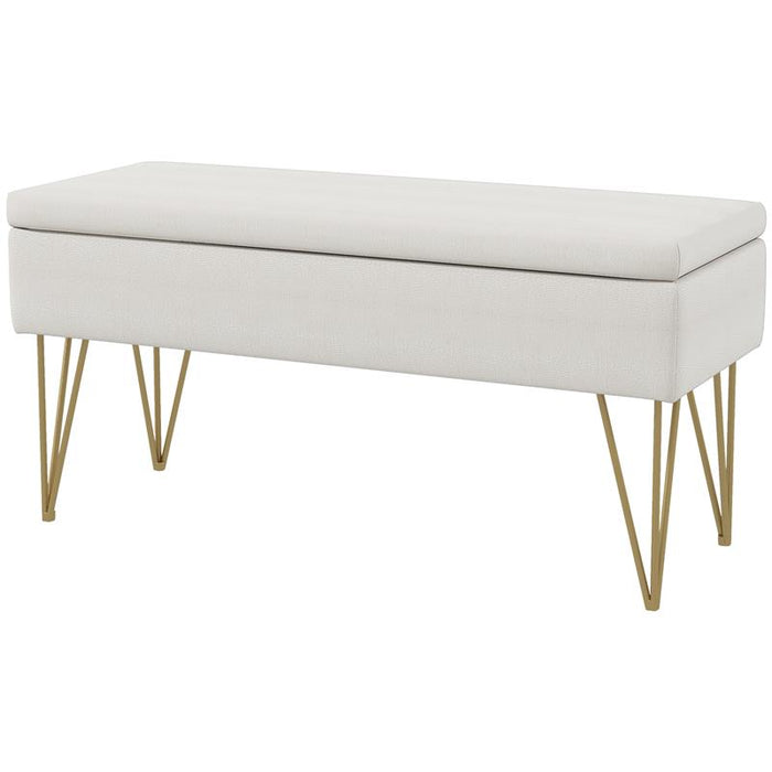 PANCA FONDO LETTO CON CONTENITORE IN TESSUTO E GAMBE IN ACCIAIO, 100X40X49CM, CREMA
