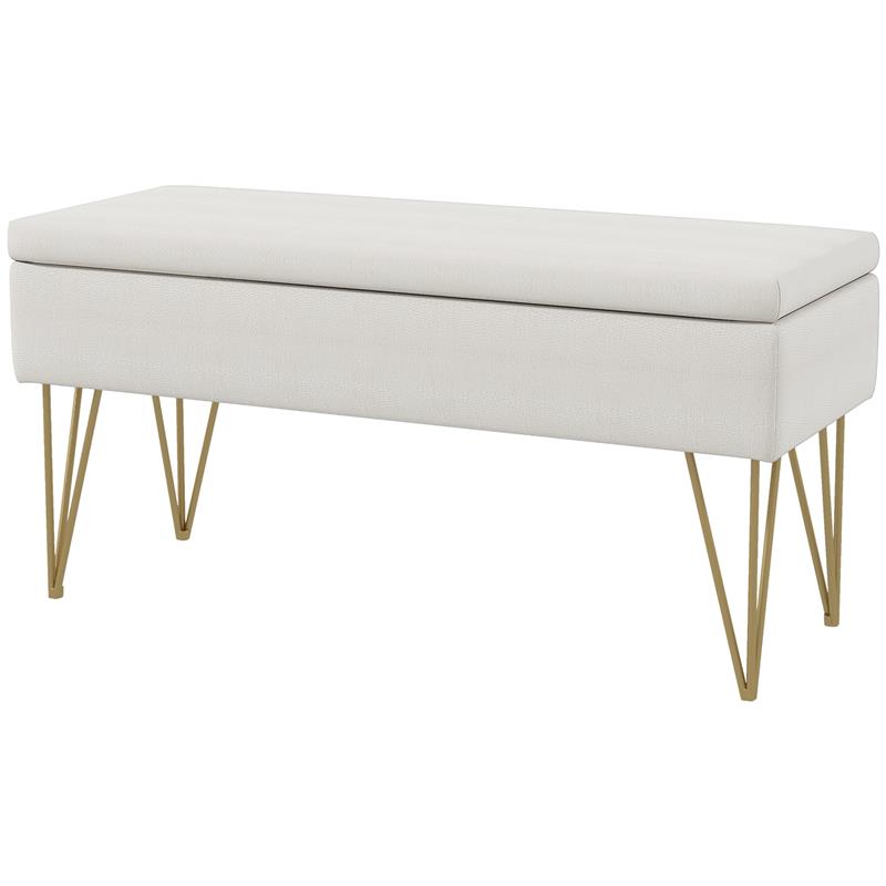 PANCA FONDO LETTO CON CONTENITORE IN TESSUTO E GAMBE IN ACCIAIO, 100X40X49CM, CREMA