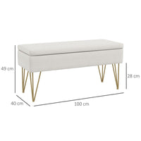 PANCA FONDO LETTO CON CONTENITORE IN TESSUTO E GAMBE IN ACCIAIO, 100X40X49CM, CREMA