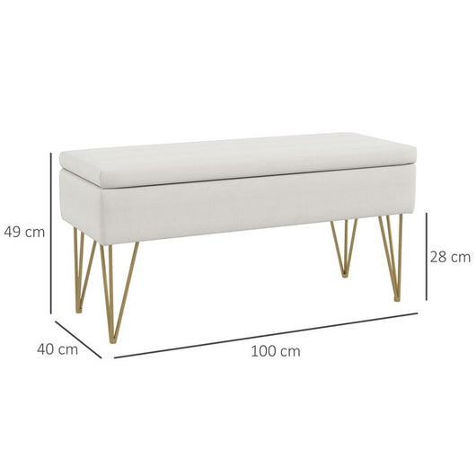 PANCA FONDO LETTO CON CONTENITORE IN TESSUTO E GAMBE IN ACCIAIO, 100X40X49CM, CREMA