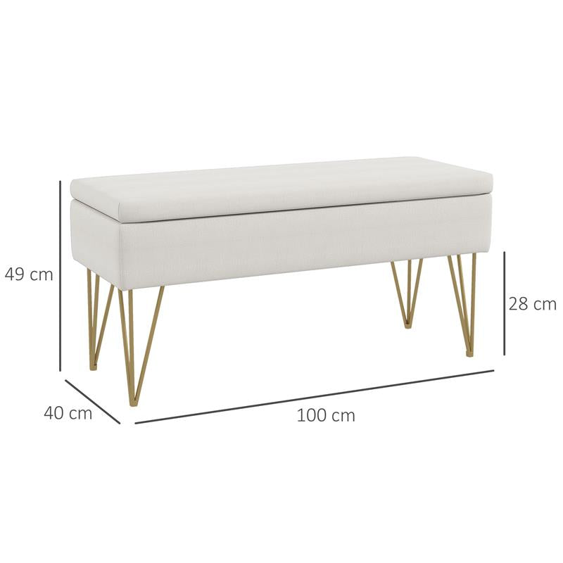 PANCA FONDO LETTO CON CONTENITORE IN TESSUTO E GAMBE IN ACCIAIO, 100X40X49CM, CREMA