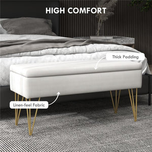 PANCA FONDO LETTO CON CONTENITORE IN TESSUTO E GAMBE IN ACCIAIO, 100X40X49CM, CREMA
