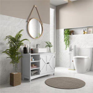 MOBILE SOTTO LAVABO BAGNO CON ARMADIETTO A 2 ANTE E 3 RIPIANI APERTI IN LEGNO 90X30X60 CM BIANCO