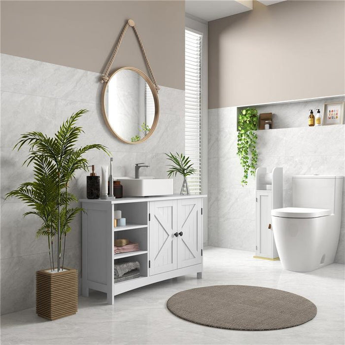 MOBILE SOTTO LAVABO BAGNO CON ARMADIETTO A 2 ANTE E 3 RIPIANI APERTI IN LEGNO 90X30X60 CM BIANCO
