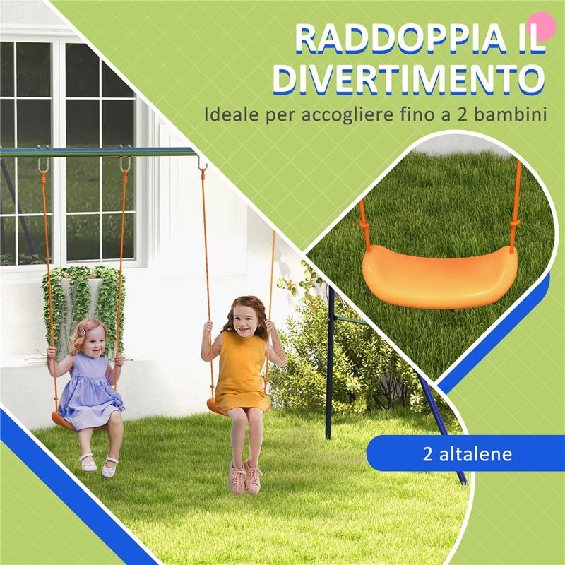 ALTALENA PER BAMBINI 3-8 ANNI CON 2 SEGGIOLINI E 4 PICCHETTI, IN METALLO E PP, 269X160X180 CM