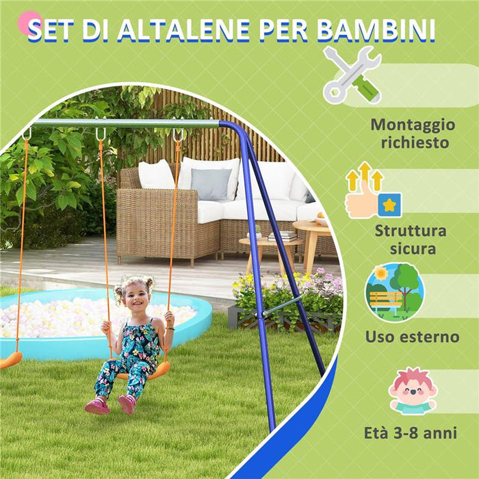 ALTALENA PER BAMBINI 3-8 ANNI CON 2 SEGGIOLINI E 4 PICCHETTI, IN METALLO E PP, 269X160X180 CM