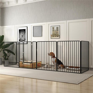 RECINTO PER CANI GRANDI A 6 PANNELLI MODULABILI IN ACCIAIO, 164X83X100 CM, NERO