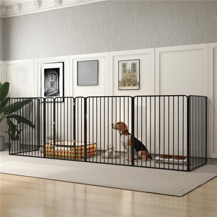 RECINTO PER CANI GRANDI A 6 PANNELLI MODULABILI IN ACCIAIO, 164X83X100 CM, NERO