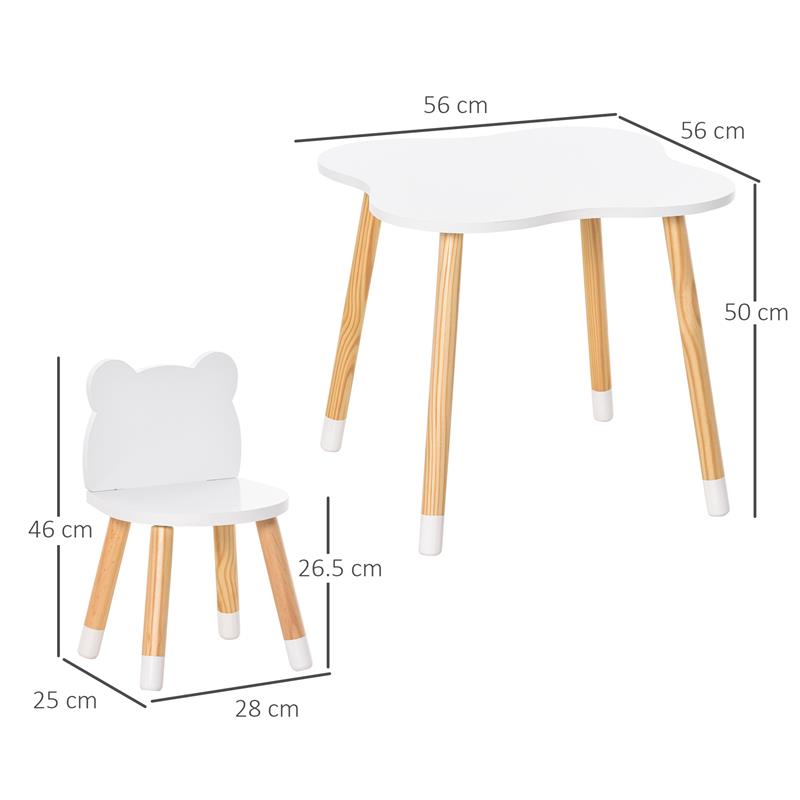 SET TAVOLINO CON 2 SEDIE PER BAMBINI A FORMA DI ORSETTO IN LEGNO, GRIGIO