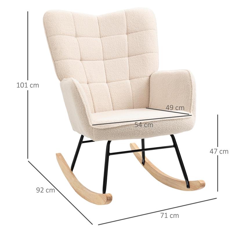 POLTRONA A DONDOLO IMBOTTITA IN LEGNO E ACCIAIO PER SOGGIORNO E CAMERA DA LETTO, 71X92X101 CM, BEIGE